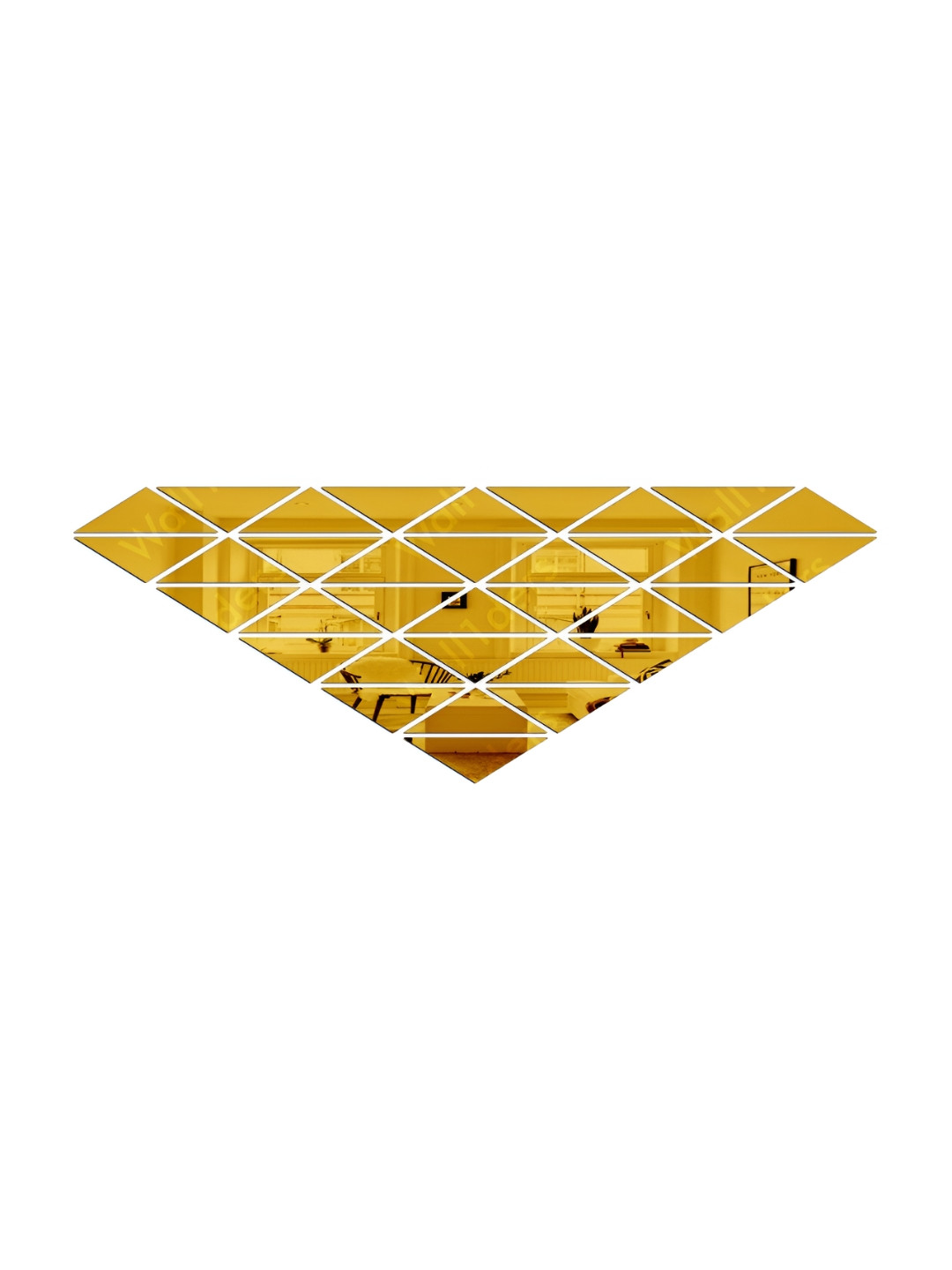 Wall1ders Gold Toned 34 Pieces Half Triangle Mirror Wall Stickers