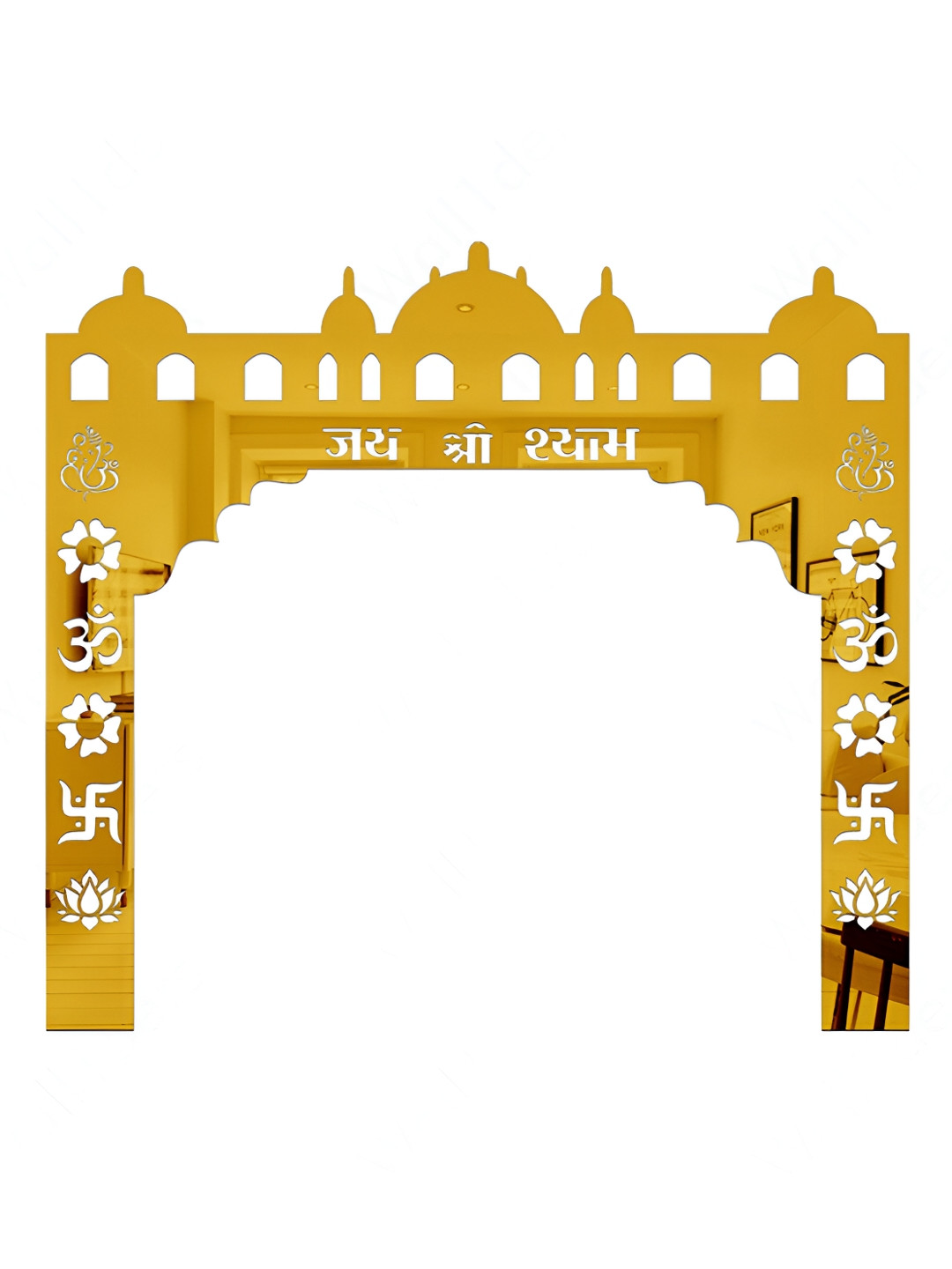 Wall1ders Gold Toned Khatu Shyam Toran Dwar Mirror Wall Sticker