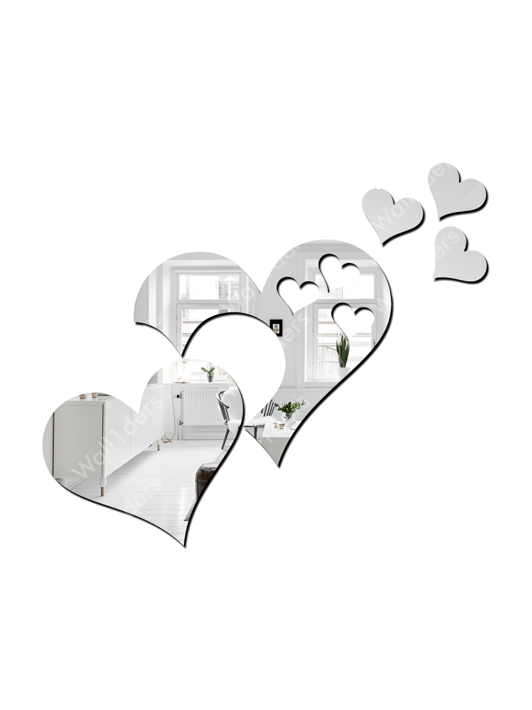 Wall1ders Silver Toned 5 Pieces Heart Shape Acrylic Wall Stickers