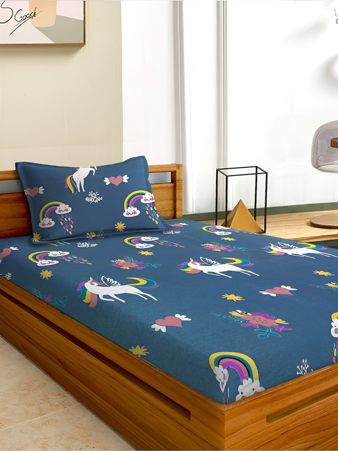 Aura Grey Cartoon Characters Microfiber 180 TC Single Fine Bedsheet with a Pillow Cover-60 x 88 inches