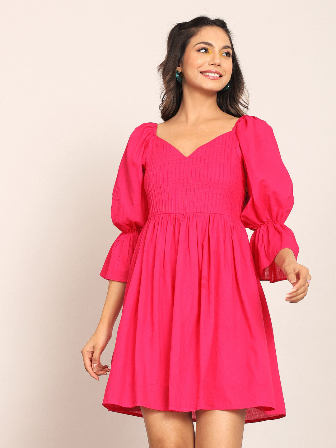 KAORI BY SHREYA AGARWAL Bliss Gathered Or Pleated Cotton Fit & Flare Dress