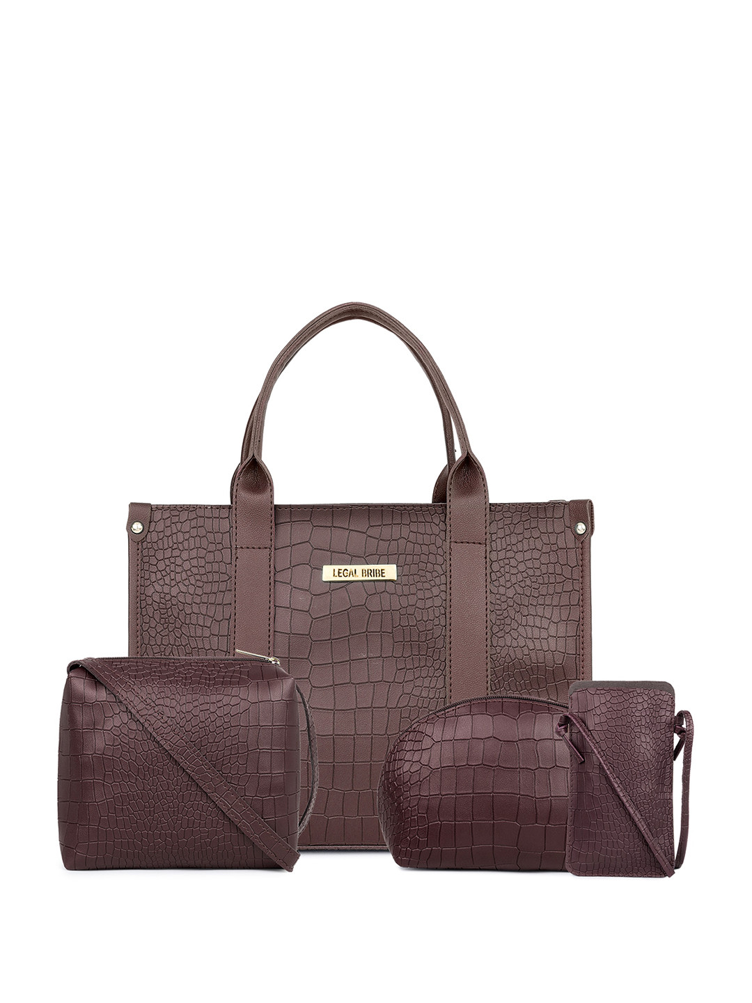 LEGAL BRIBE Set Of 4 Animal Textured PU Structured Handheld Bags