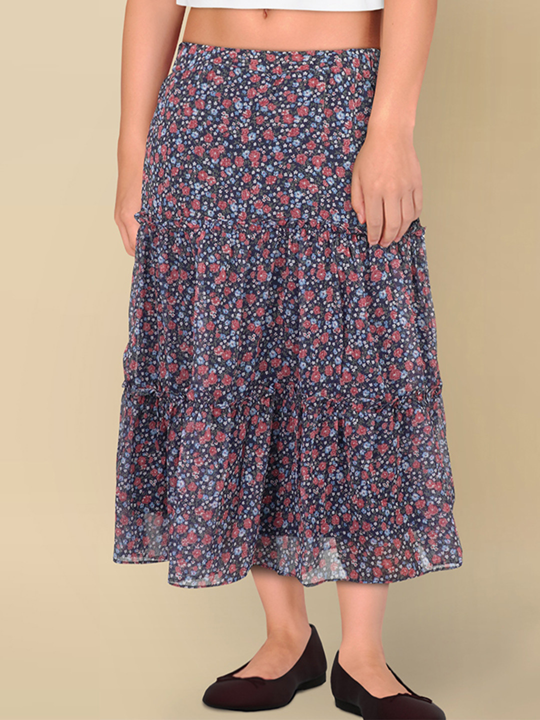 Allen Solly Junior Girls Floral Printed Pure Cotton Flared Skirt