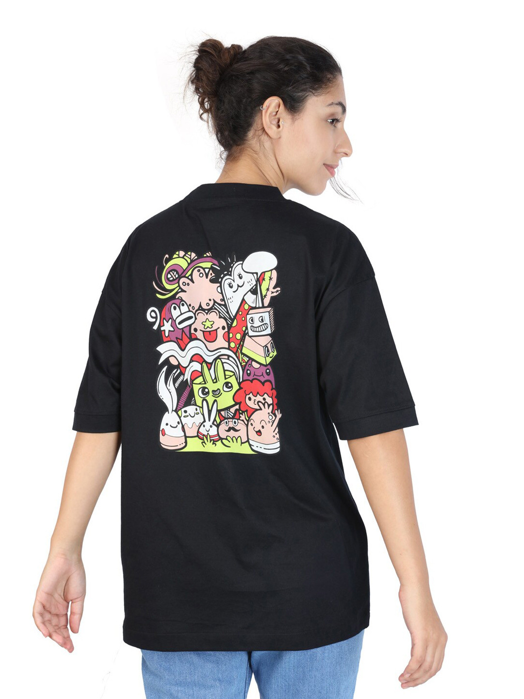 ZU Graphic Printed Drop-Shoulder Sleeves Cotton Longline Oversized T-shirt