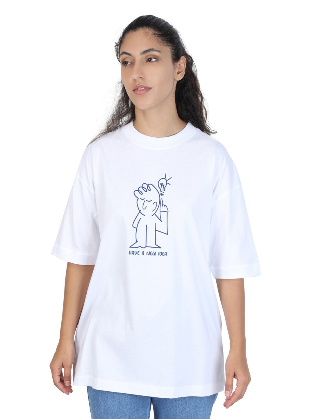 ZU Graphic Printed Round Neck Half Sleeve Cotton Oversized T-shirt