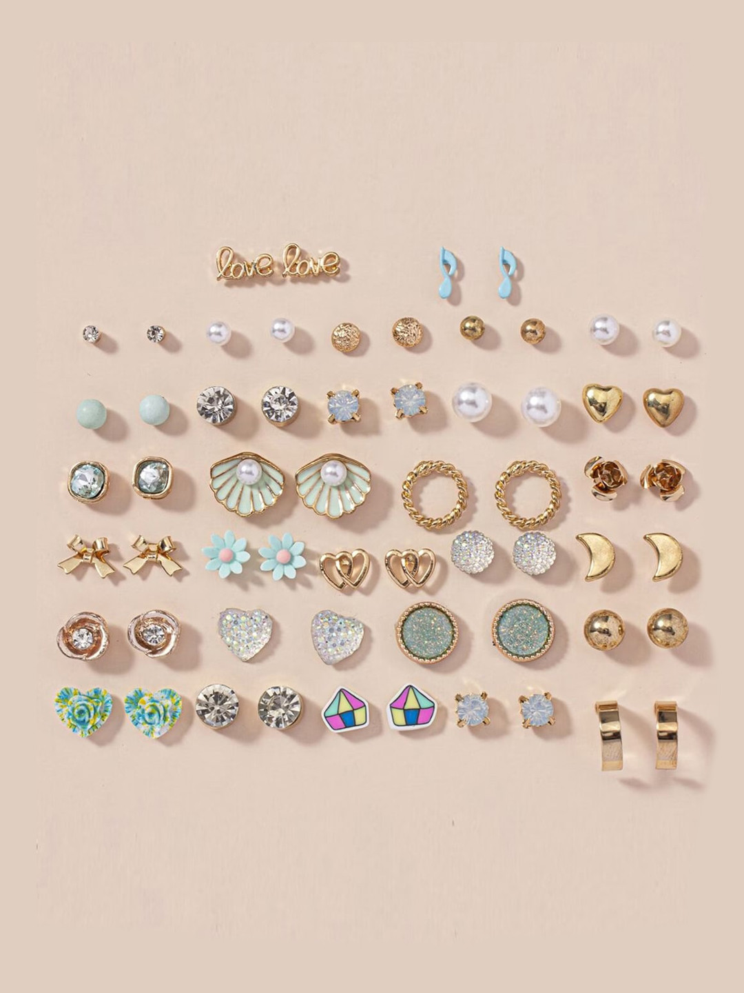 Shining Diva Fashion Set Of 30 Gold-Plated Pearls Contemporary Studs Earrings