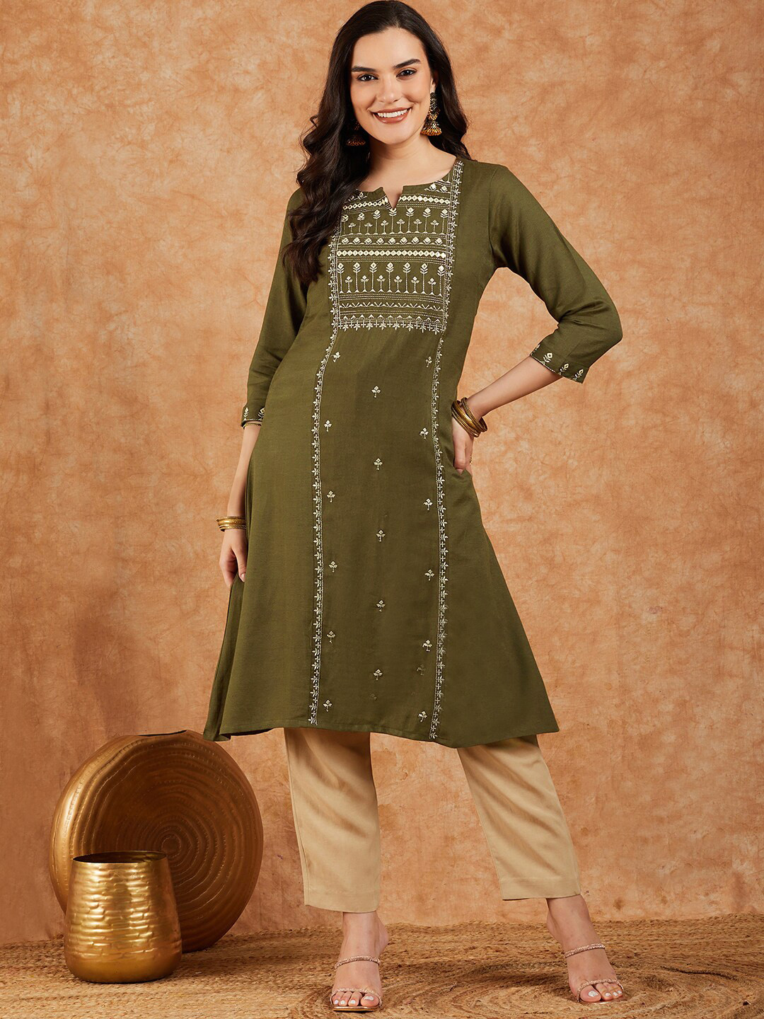 Sangria Embroidered Pure Cotton A-Line Kurta