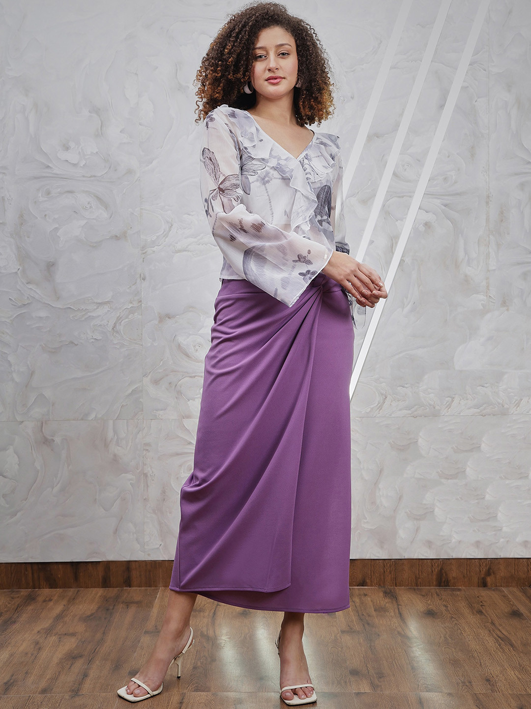 Athena Lavender Knotting Straight Midi Skirt