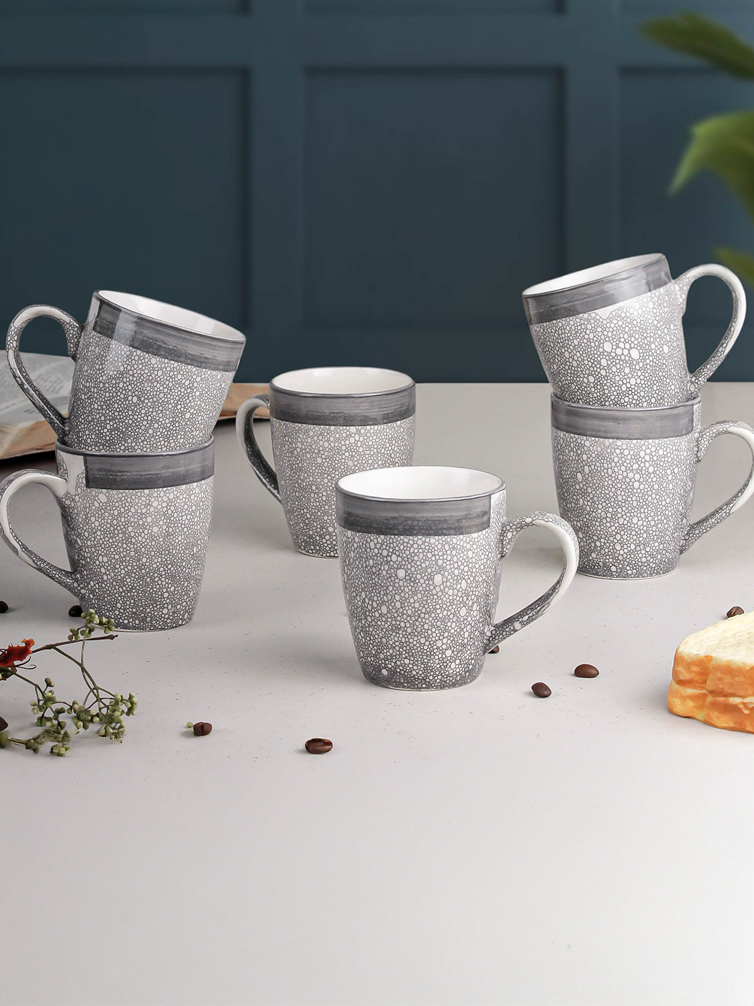 The Earth Store Grey Abstract Ceramic Handcrafted 6 Piece Mugs-280ml