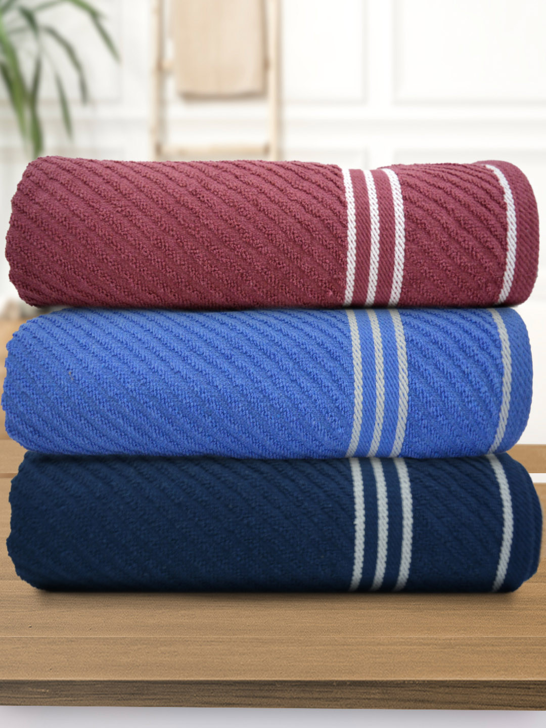 Athom Living Blue & Black 3 Pieces Cotton 380 GSM Bath Towels