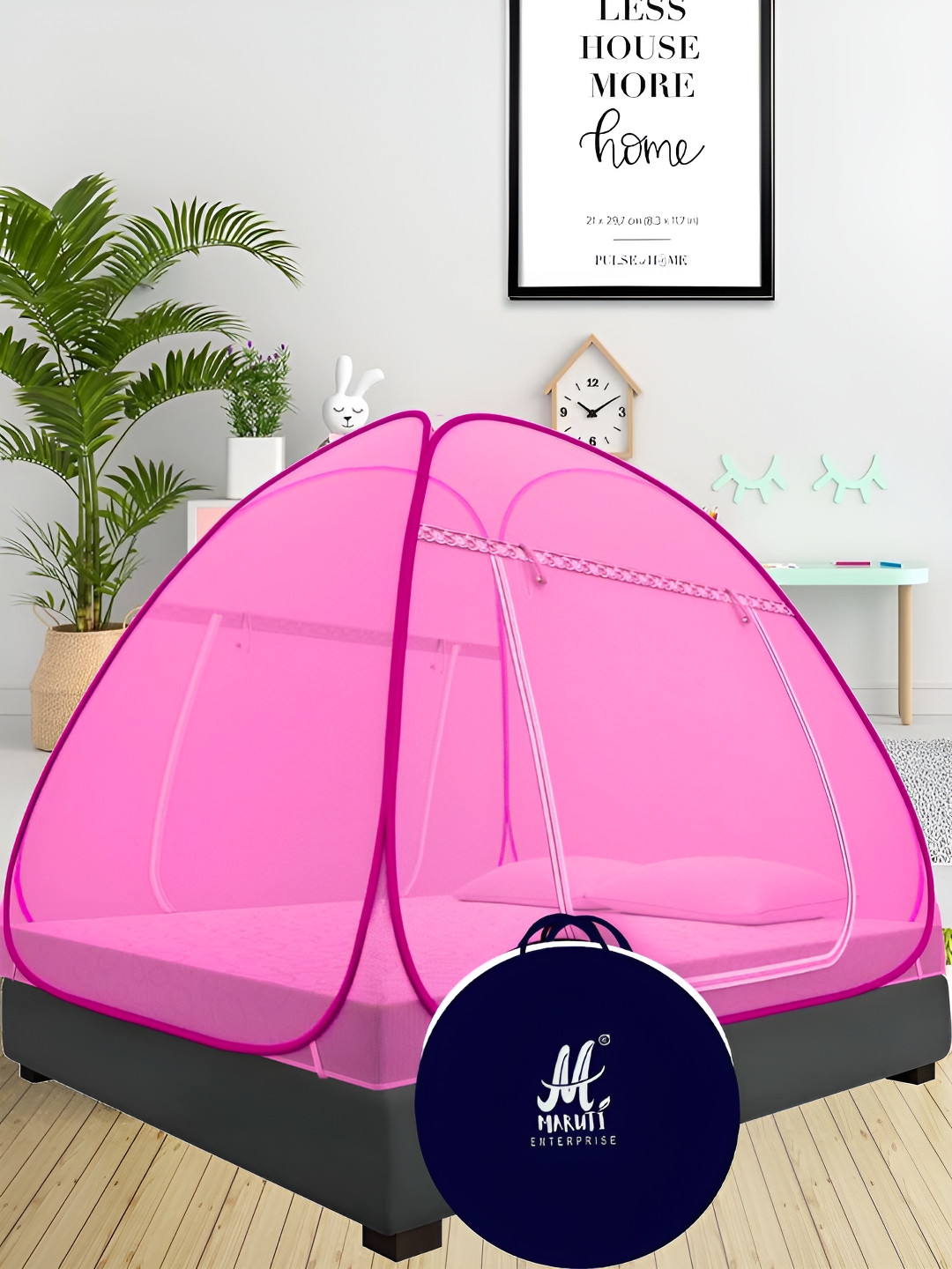 MARUTI ENTERPRISE Pink & Transparent King Size Tent Mosquito Net