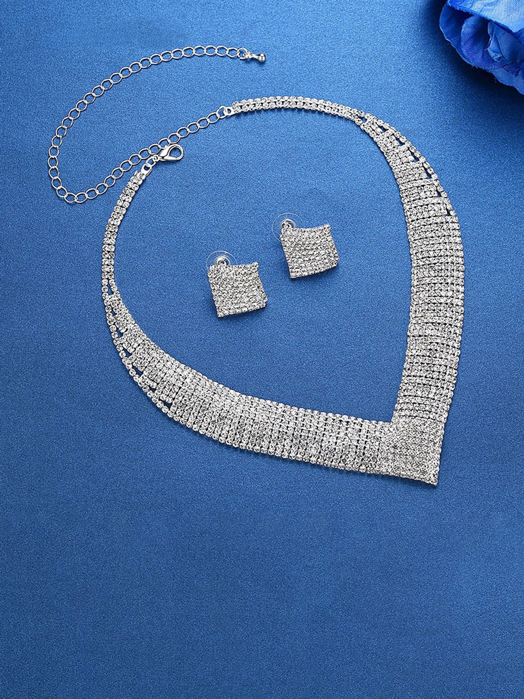 Shining Diva Fashion Silver-Plated Crystal Stone Studded Jewellery Set