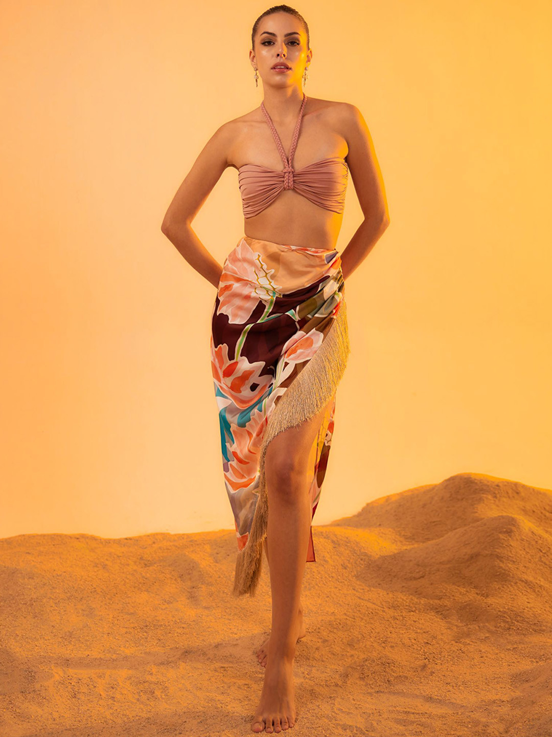 Tizzi Printed High-Waist Pleated Swim Cover Up Bottom