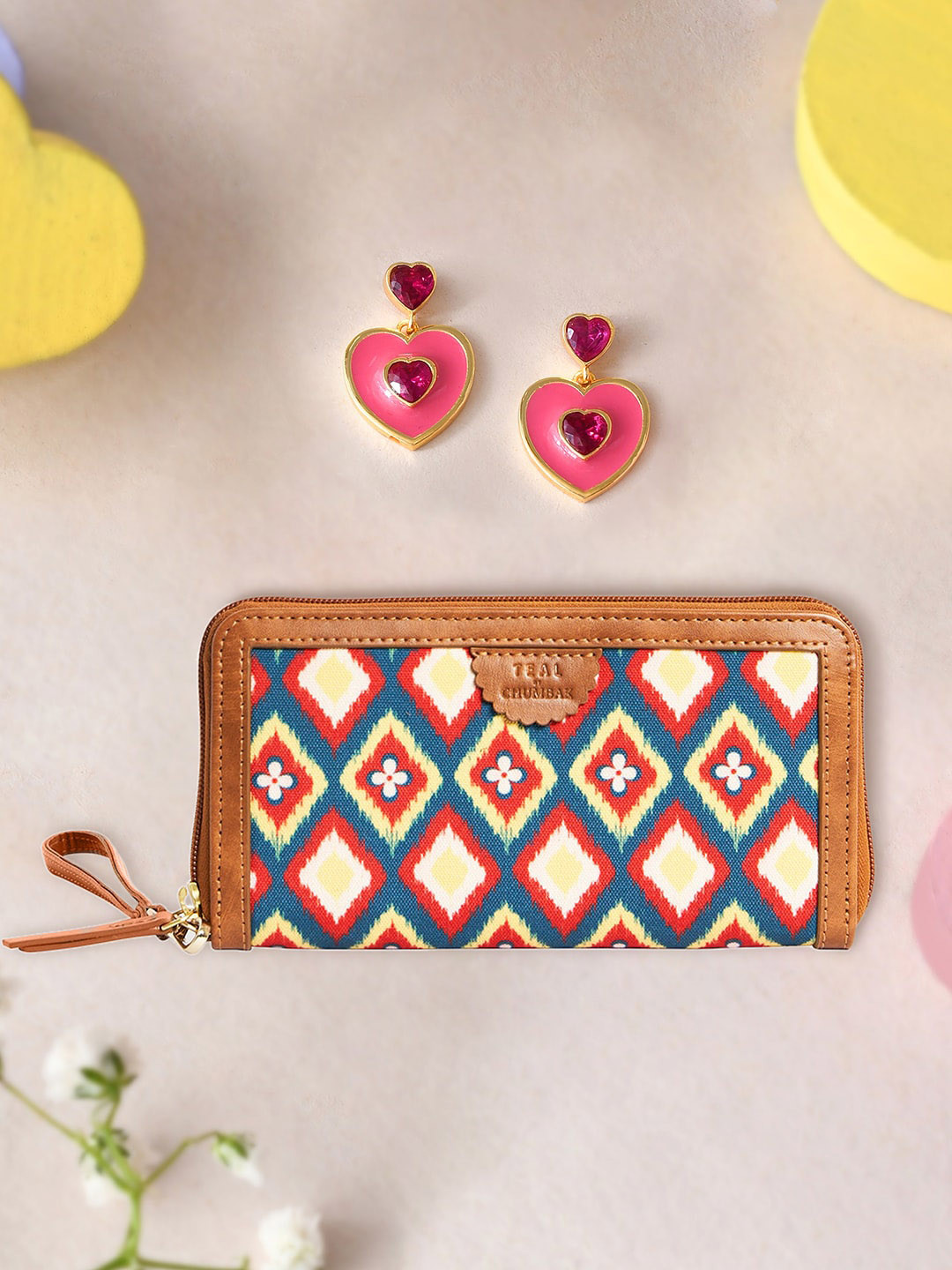 Voylla Gold-Plated Stone-Studded Drop Earrings With Wallet