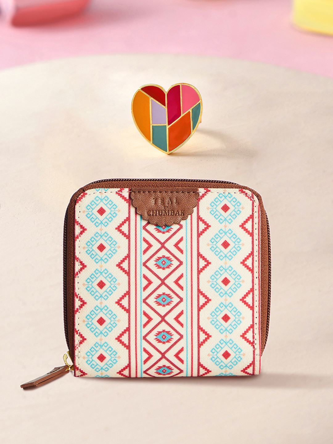 Voylla Women Geometric Printed Card Holder With Ring