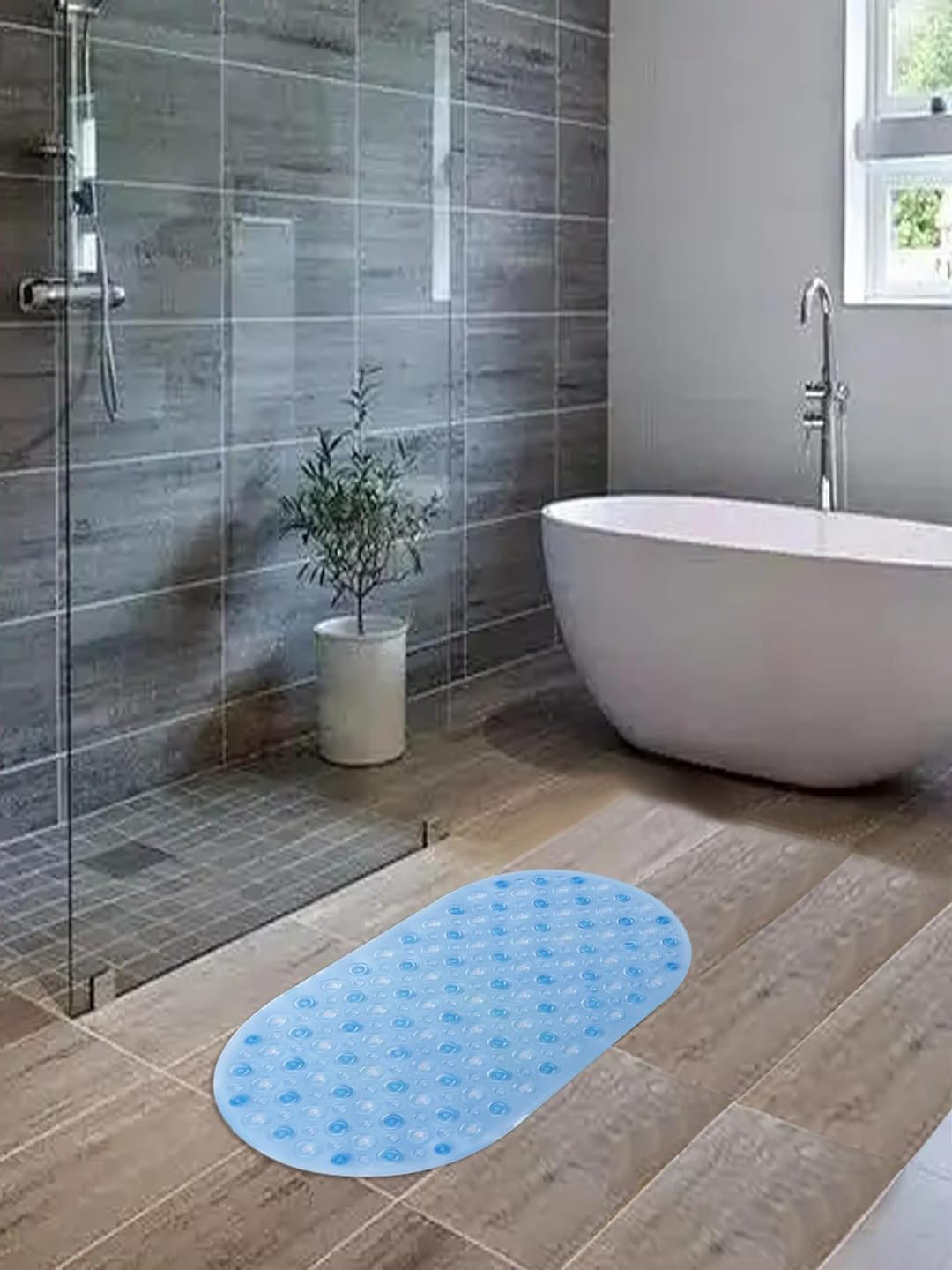 Kuber Industries Blue Anti-Skid Shower Bath Rugs