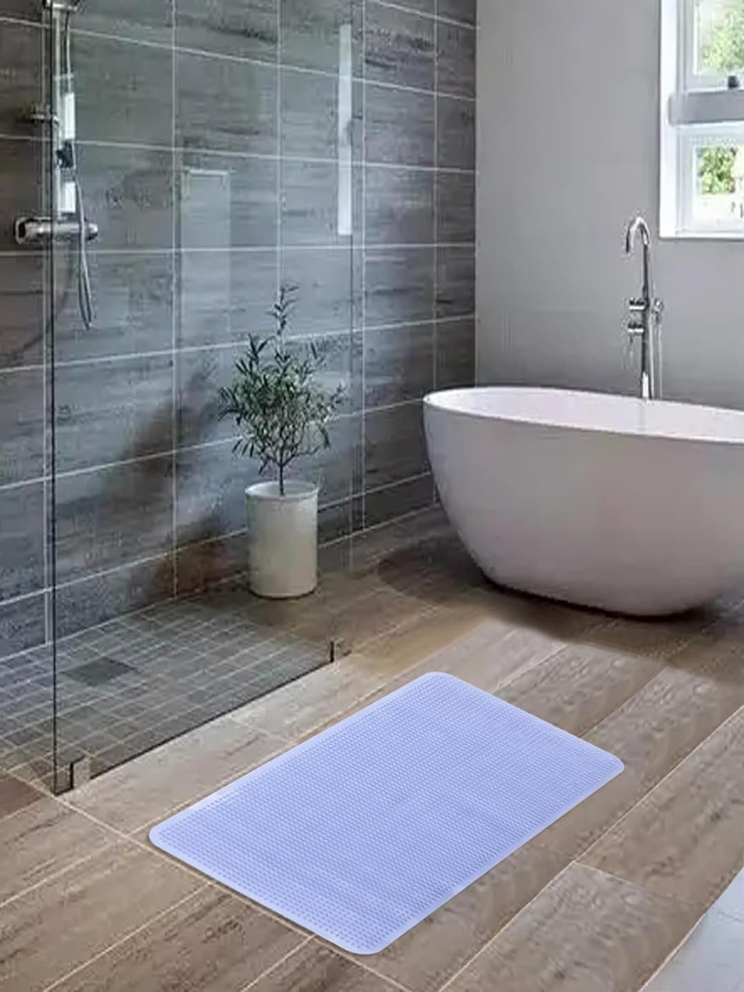 Kuber Industries Light Blue Anti-Skid Bath Rug