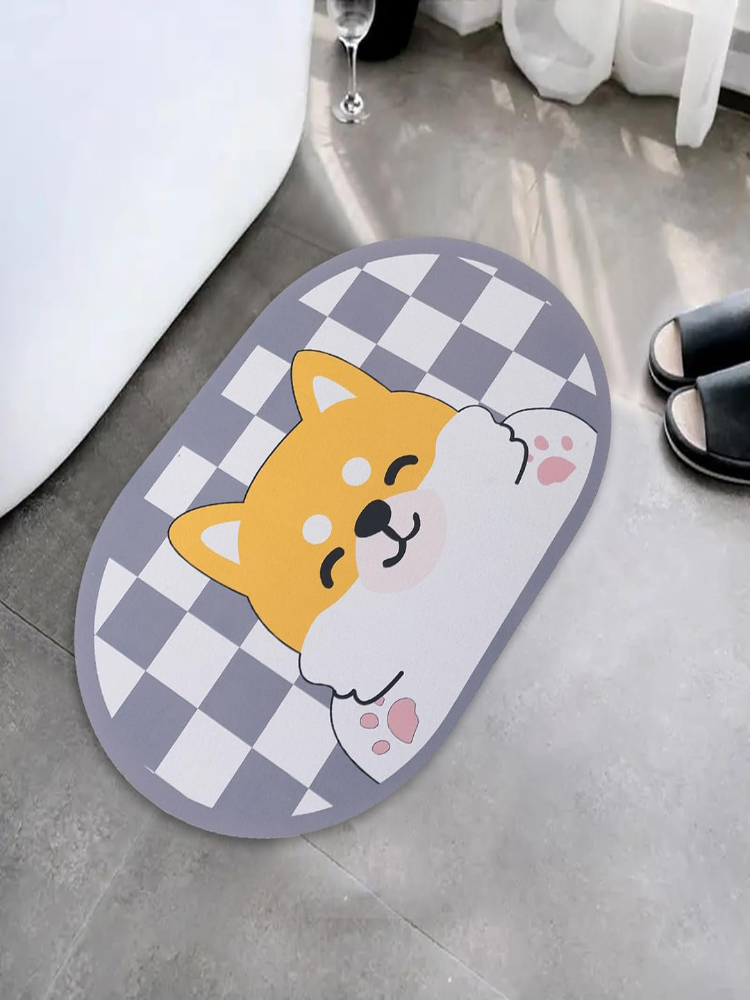 Kuber Industries Grey & Yellow 120 GSM Diatom Mud Anti-Skid Bath Rug