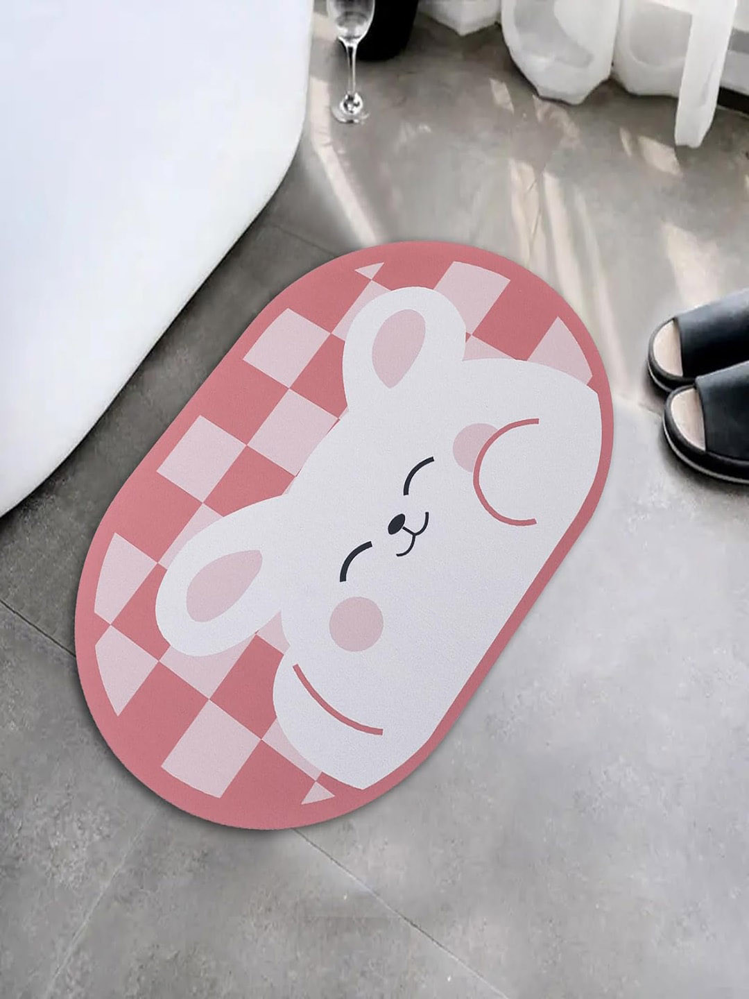 Kuber Industries Pink & White Printed Anti-Skid Shower Bath Rugs