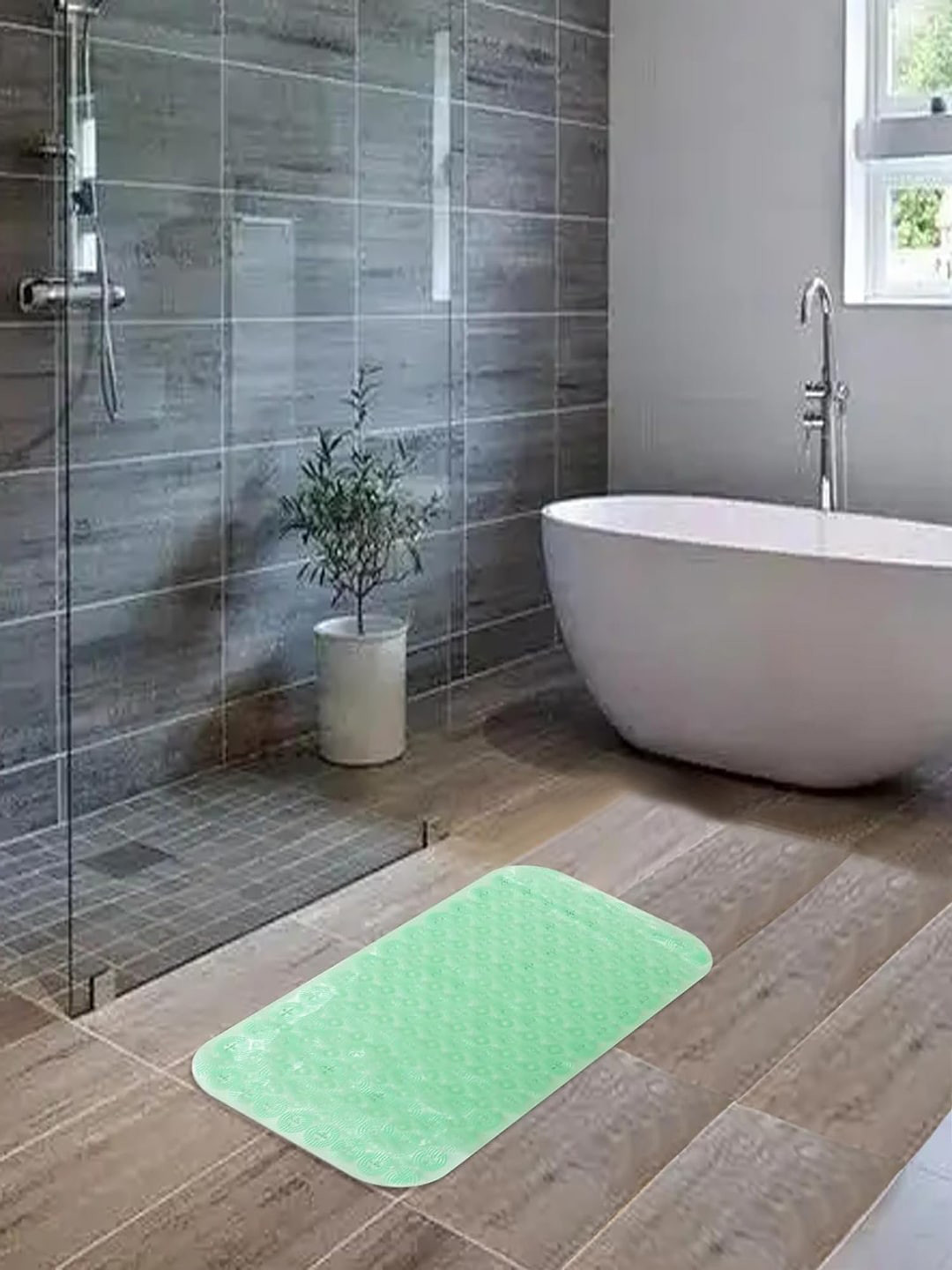 Kuber Industries Green Anti-Skid Shower Bath Rug