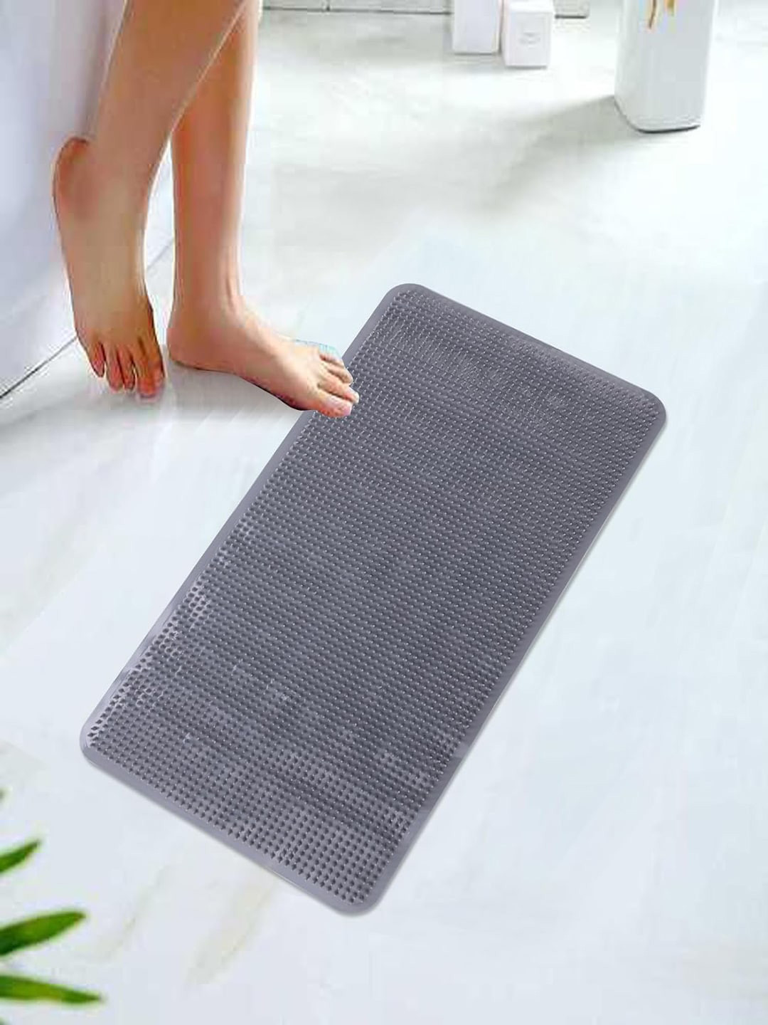 Kuber Industries Grey 120 GSM Anti-Skid Shower Bath Rug