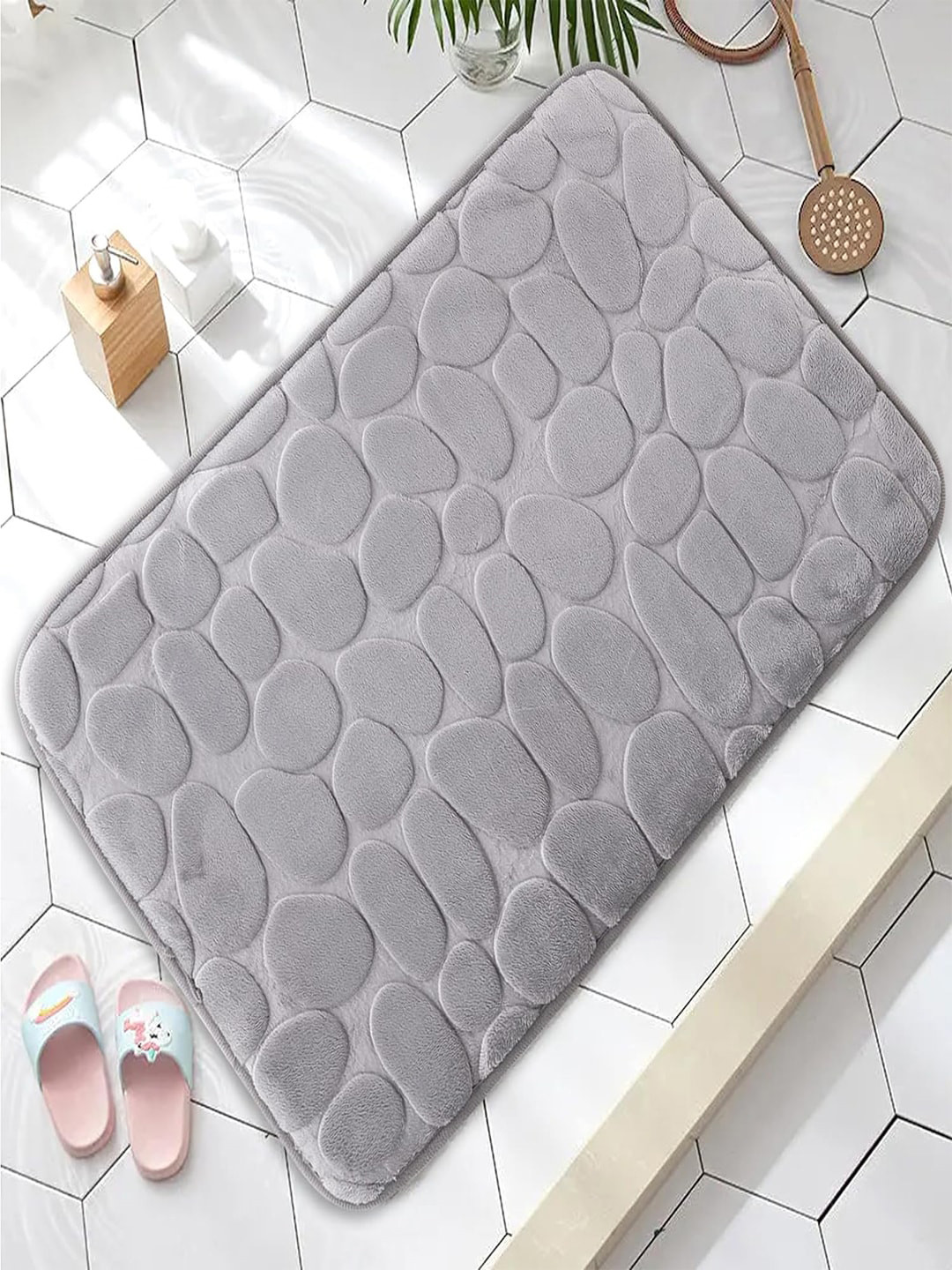 Kuber Industries Grey Rectangular Bath Rug