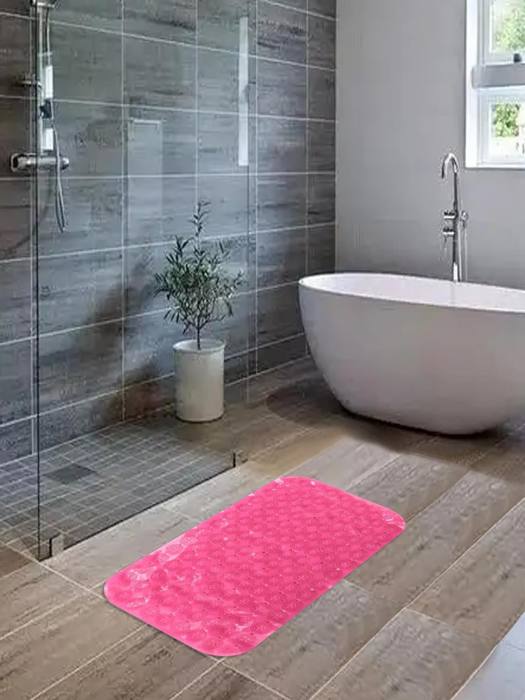 Kuber Industries Red Rectangle Anti-Skid Bath Rugs