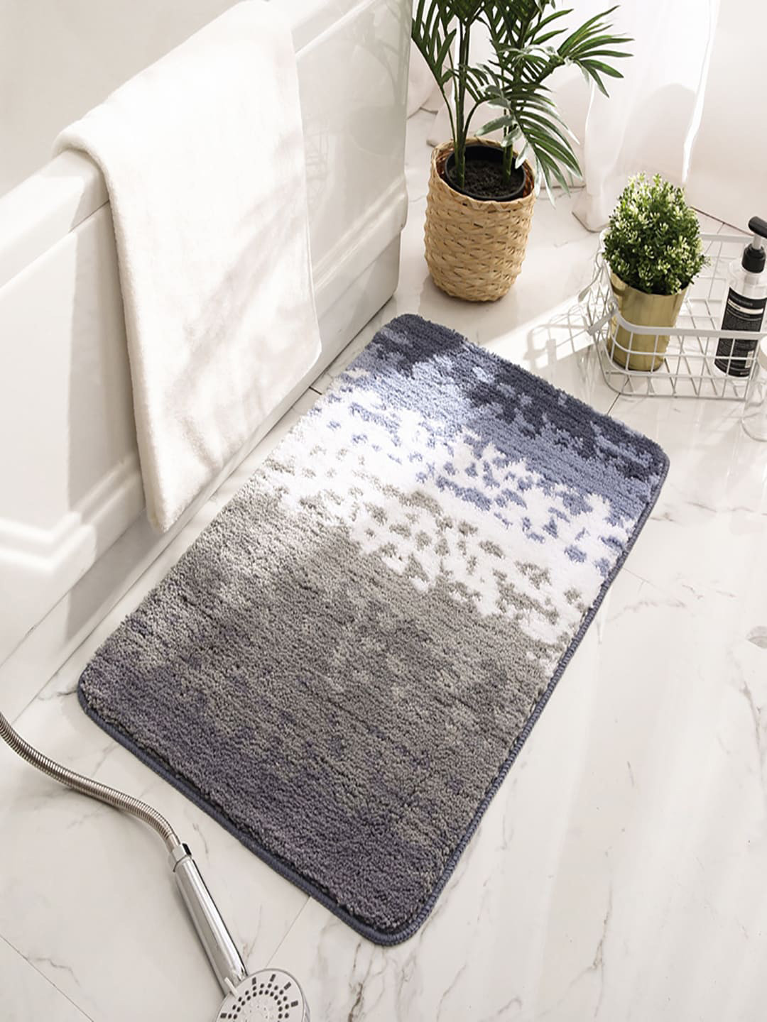 Kuber Industries Blue & Grey Abstract  120 GSM Extra Soft Bath Rug