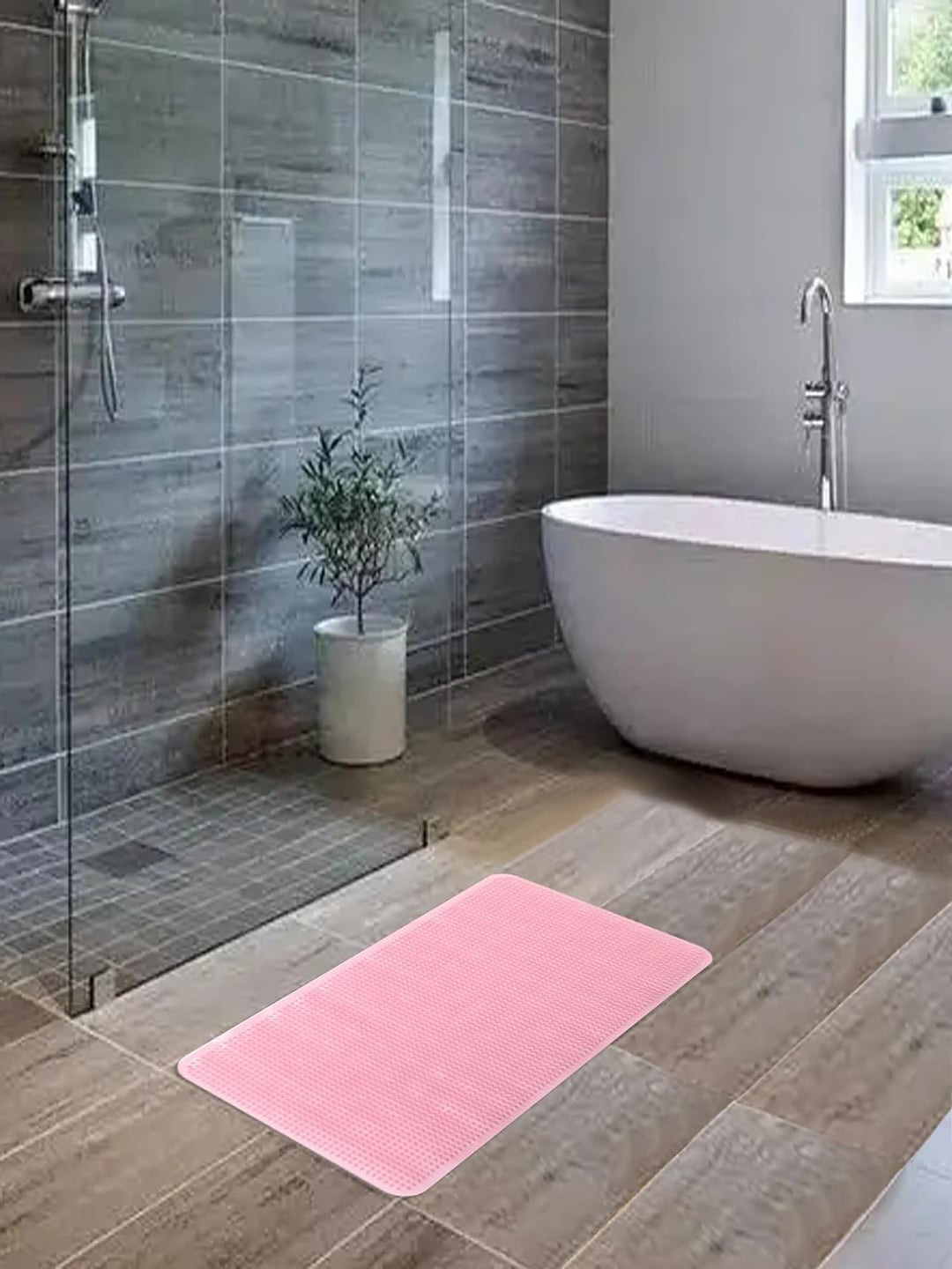 Kuber Industries Pink Anti-Skid Shower Bath Rugs