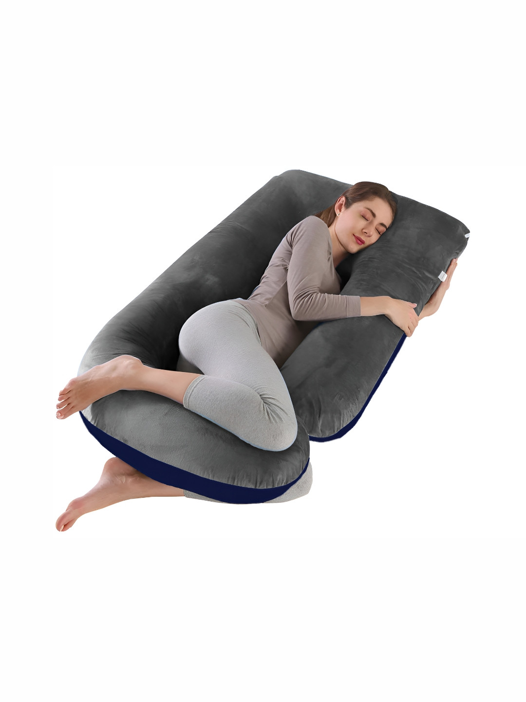 DADDY COOL Velvet Dual Colour J Grey Solid Faux Velvet Lightweight Firm Fibre Maternity Pillow-19.8 x 71.2 x 144 cm