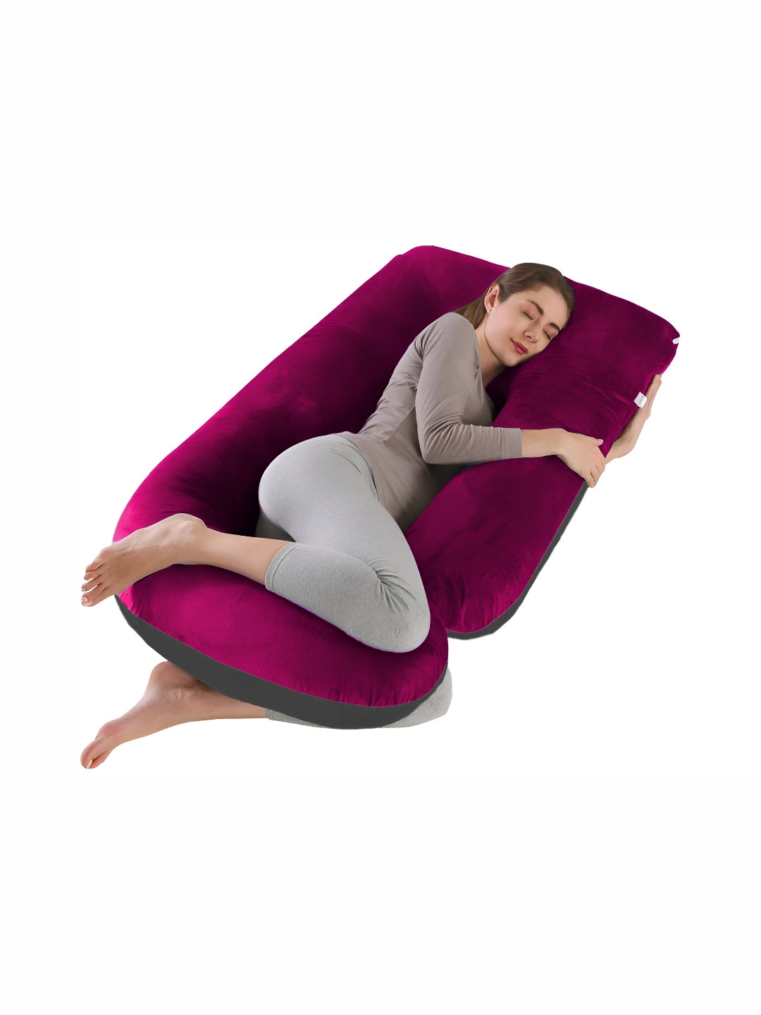 DADDY COOL Burgundy Solid Faux Velvet Lightweight Firm Fibre Maternity Pillow-19.8 x 71.1 x 144 cm