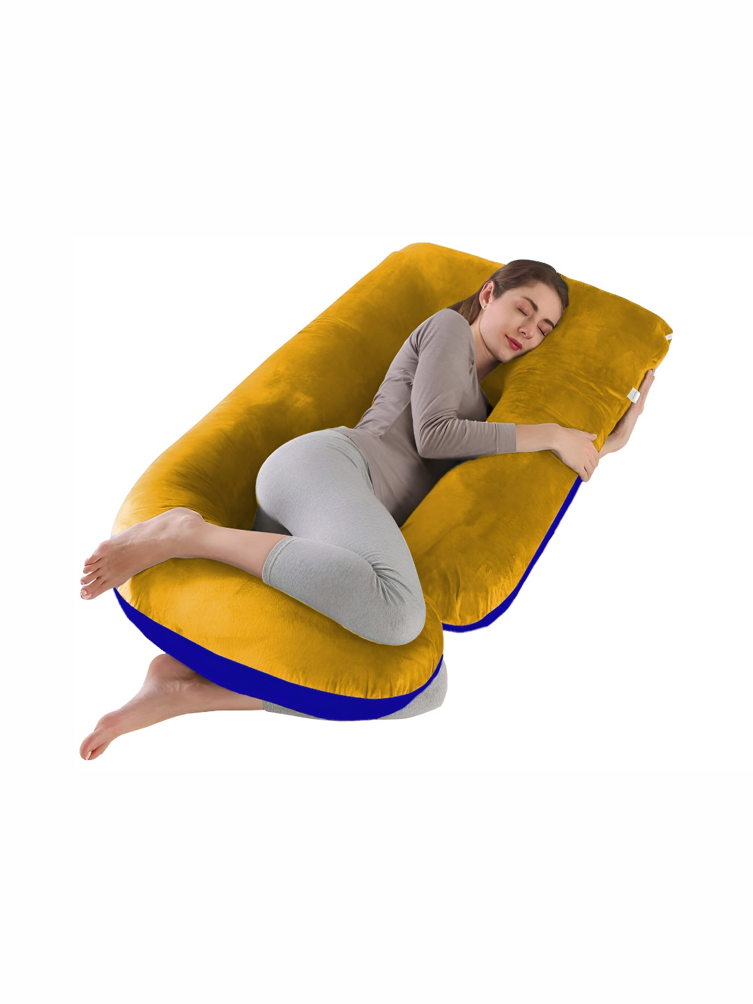 DADDY COOL Blue Solid Faux Velvet Lightweight Firm Fibre Maternity Pillow-19.8 x 71.1 x 144 cm