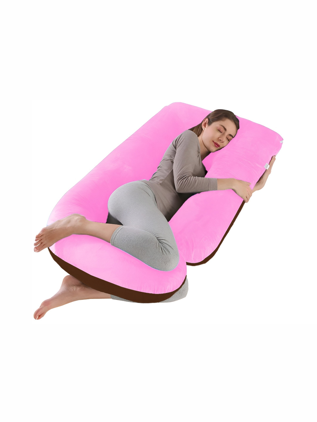 DADDY COOL Pink Solid Faux Velvet Lightweight Firm Fibre Maternity Pillow-19.8 x 71.1 x 144 cm