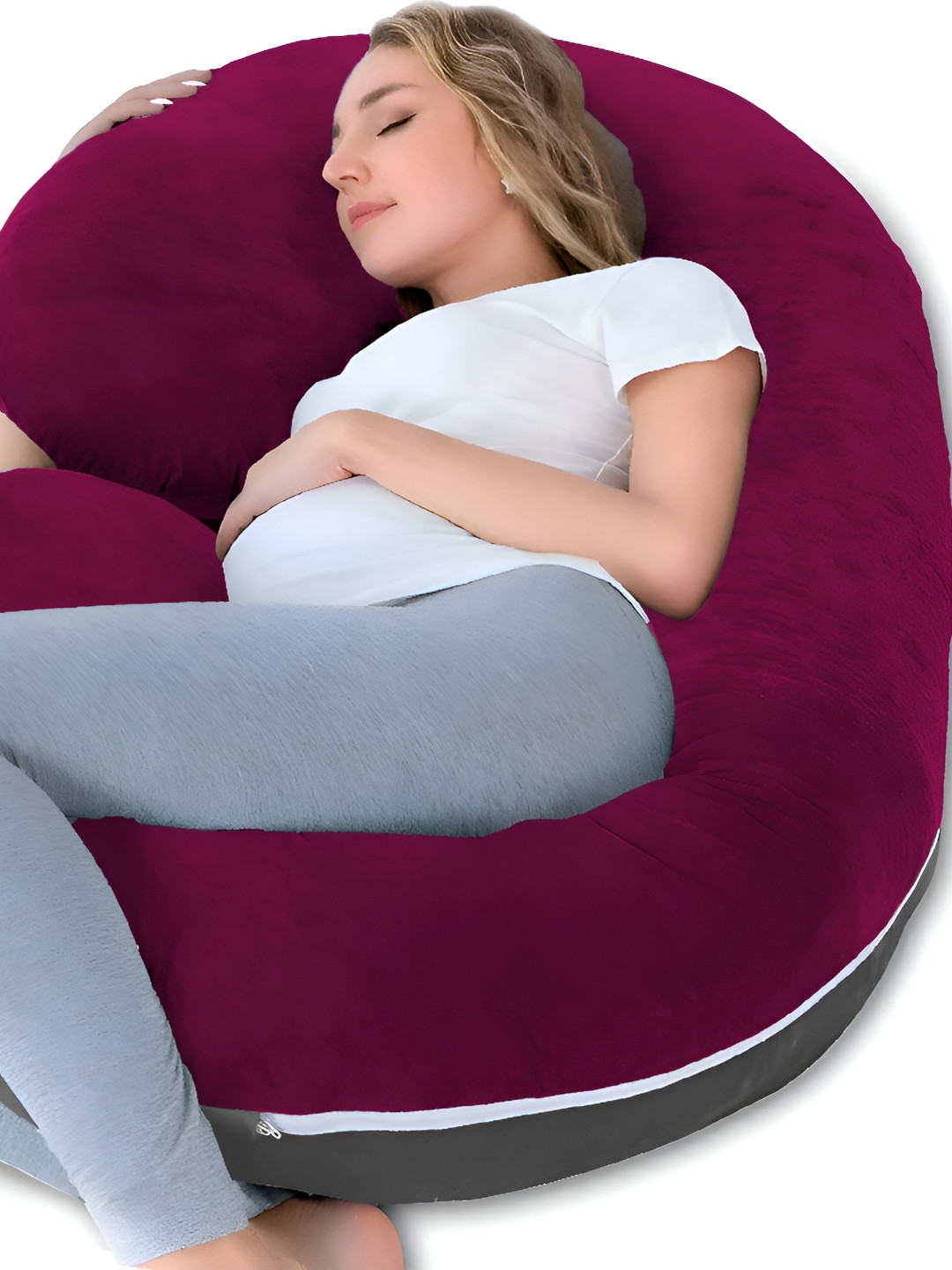 DADDY COOL Velvet Dual Colour C Burgundy Solid Faux Velvet Lightweight Firm Fibre Maternity Pillow-25.4 x 76.2 x 139 cm