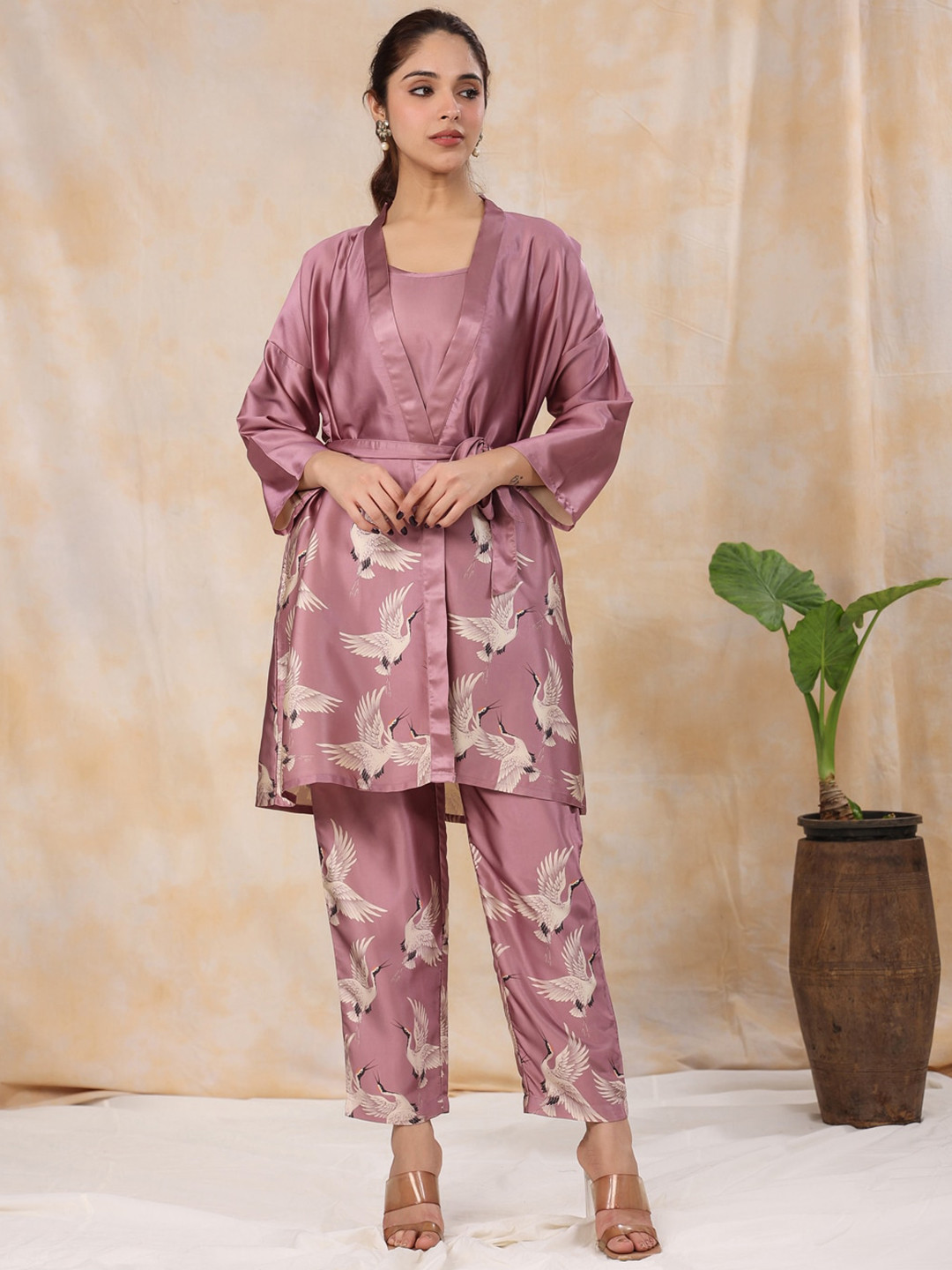 SANSKRUTIHOMES Pack of 4 Animal Printed Satin Night Suit