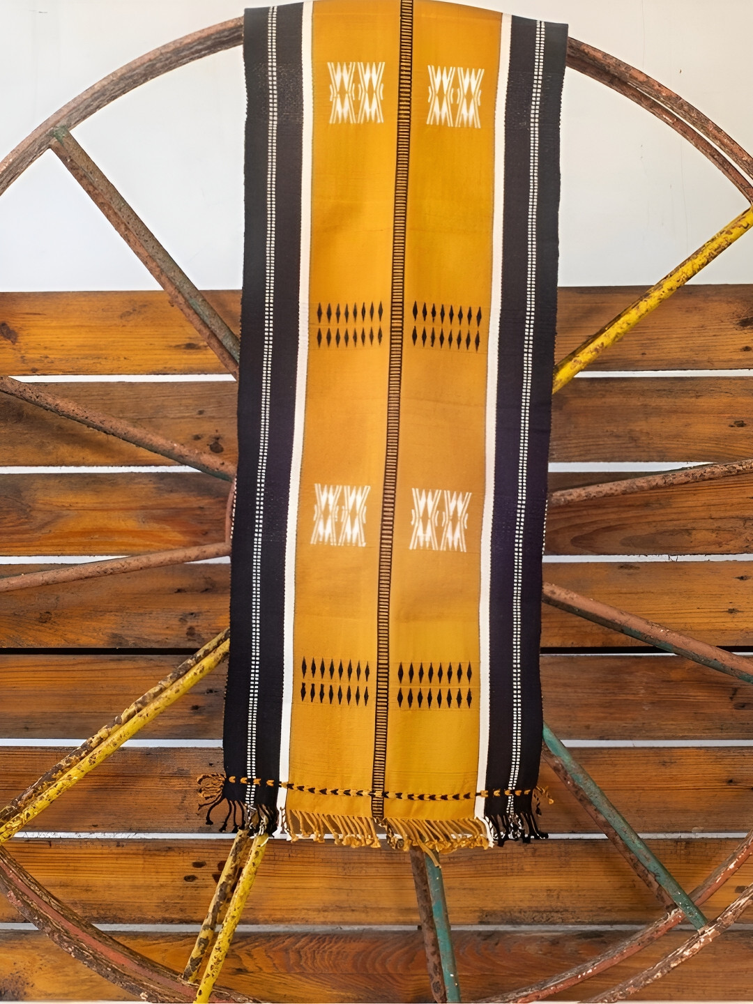 Peepul Tree Mustard Yellow & Black Geometric Printed Pure Cotton Table Runner