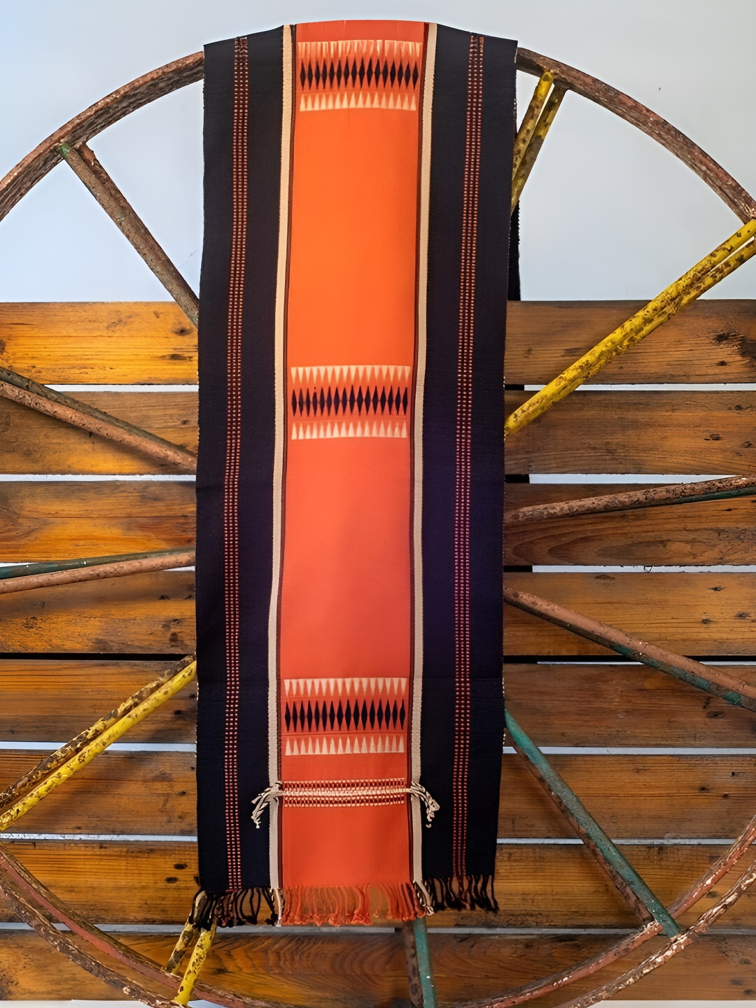 Peepul Tree Rust Orange & Black Striped Printed Pure Cotton Table Runner