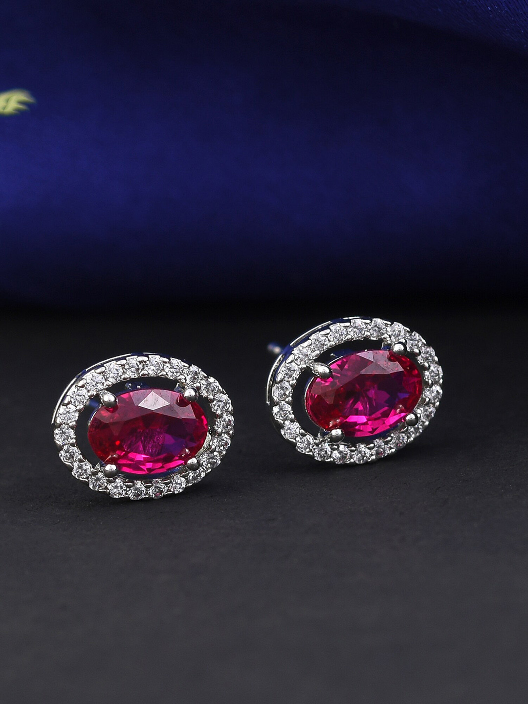 Designbox Cubic Zirconia-Studded Oval Studs Earrings