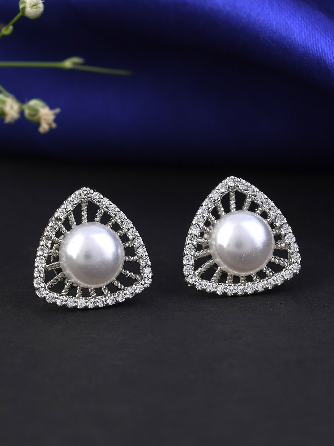 Designbox Silver-Plated Cubic Zirconia Contemporary Stud Earrings