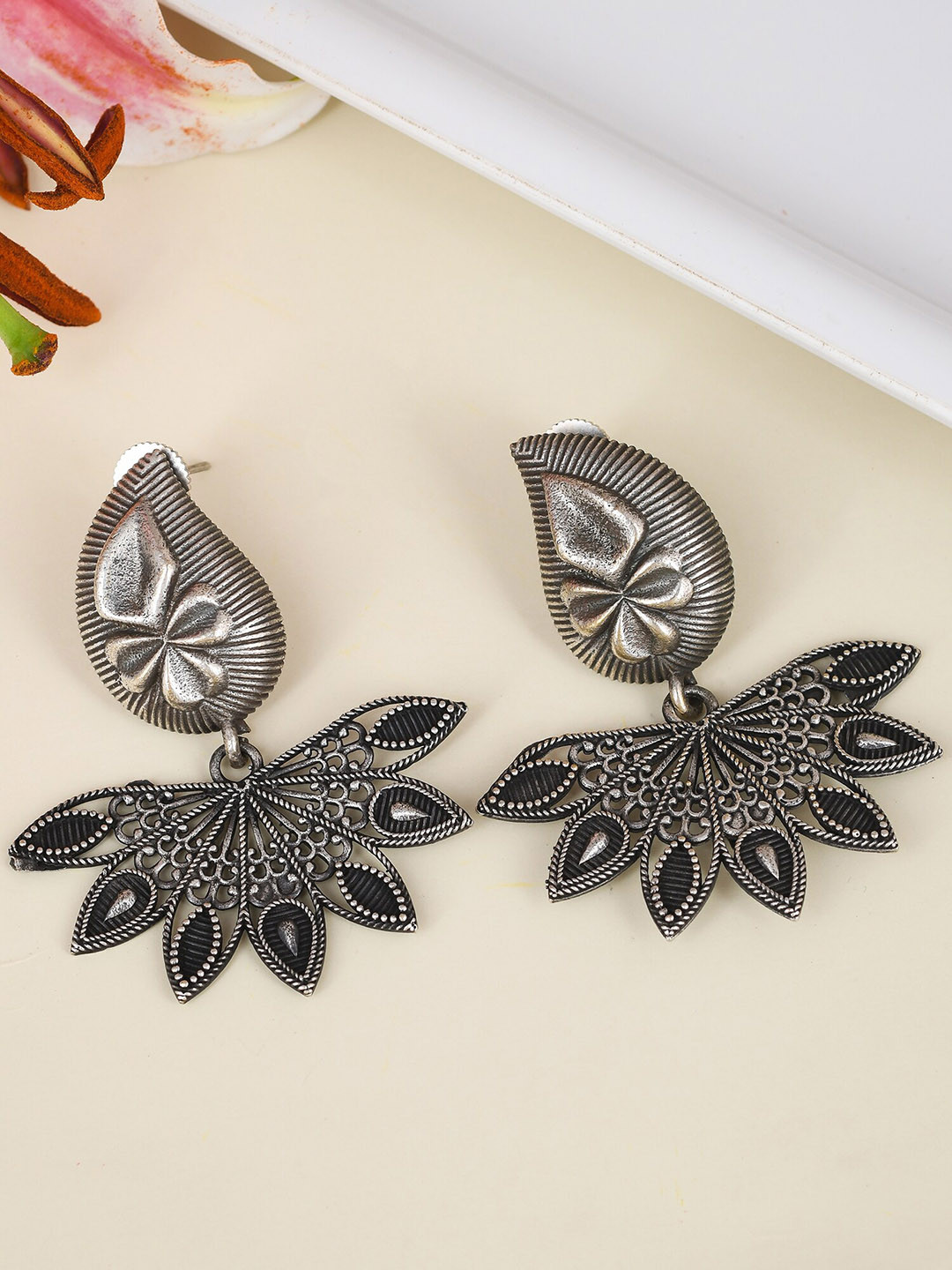Designbox Contemporary Oxidised Drop Earrings
