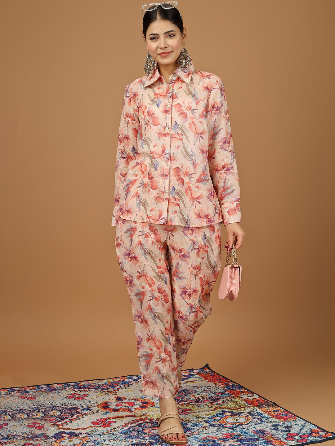 HUE & HIDE Collar Neck Shirt With Mid-Rise Trouser Co-Ords