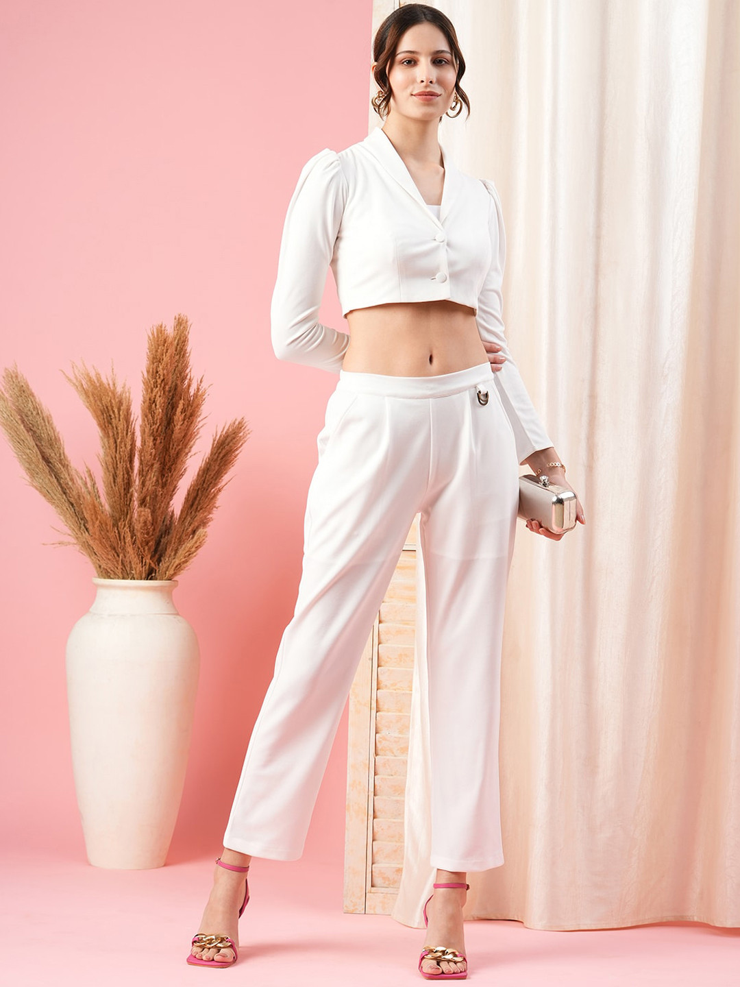 MISH Shoulder Straps Crop Top With Trousers & Coat Co-Ords
