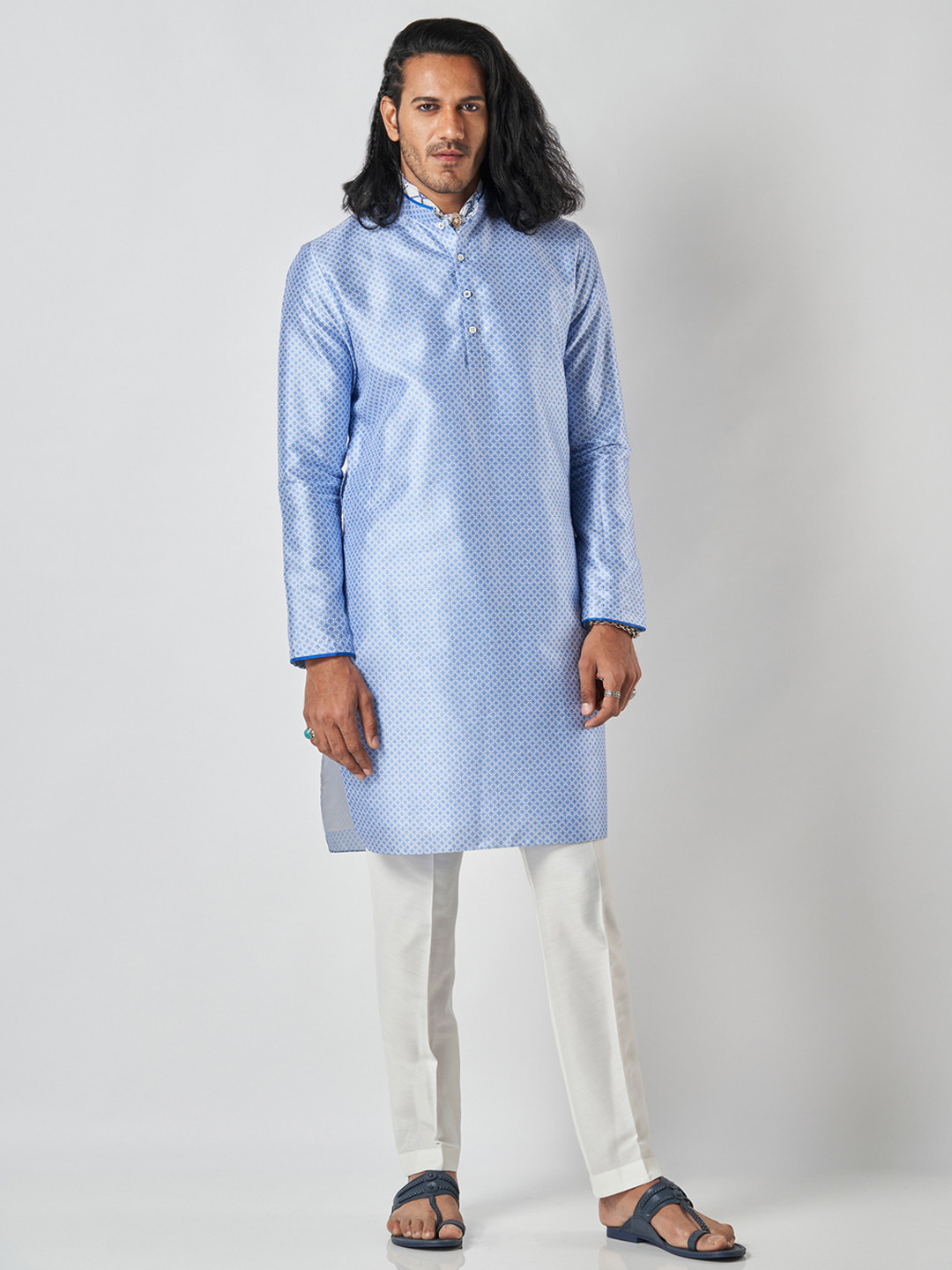 Bubber Blu Brenton Geometric Printed Mandarin Collar Straight Kurta