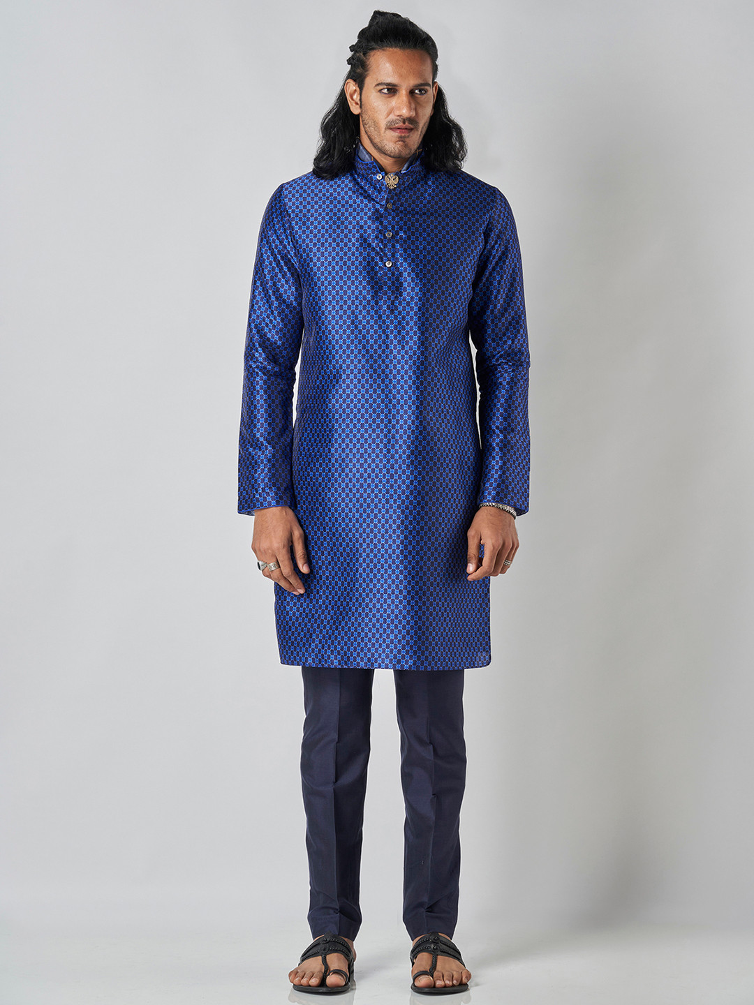 Bubber Blu Hudson Geometric Printed Mandarin Collar Straight Kurta