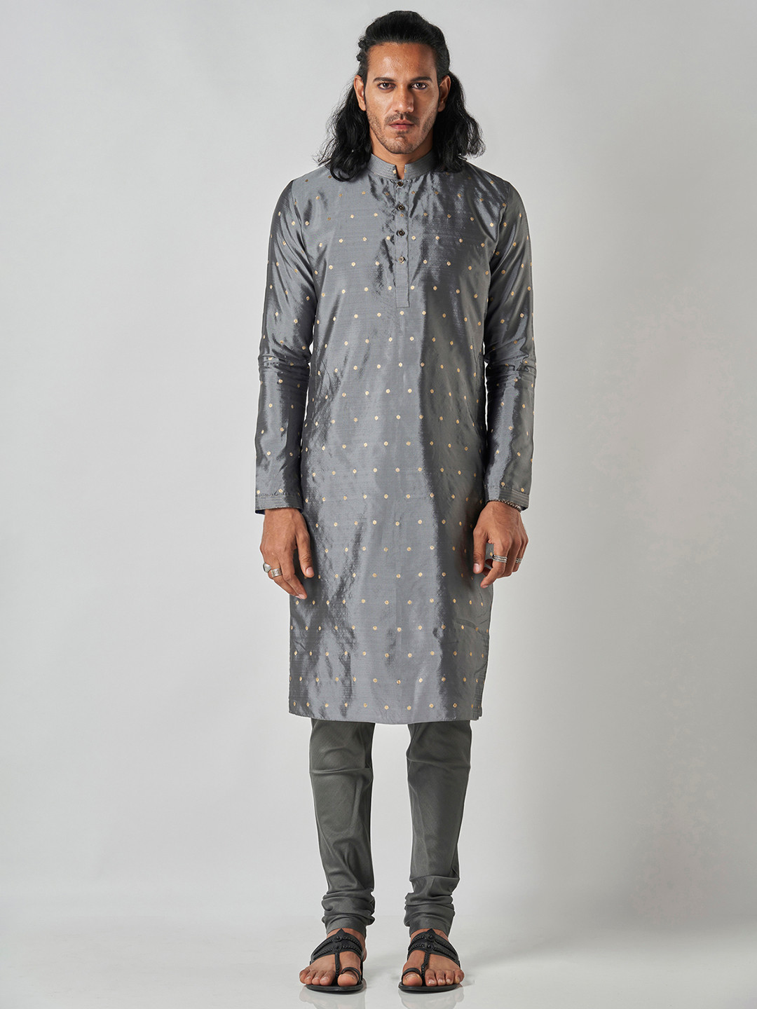 Bubber Blu Ethnic Motif Woven Design Mandarin Collar Brocade Straight Kurta