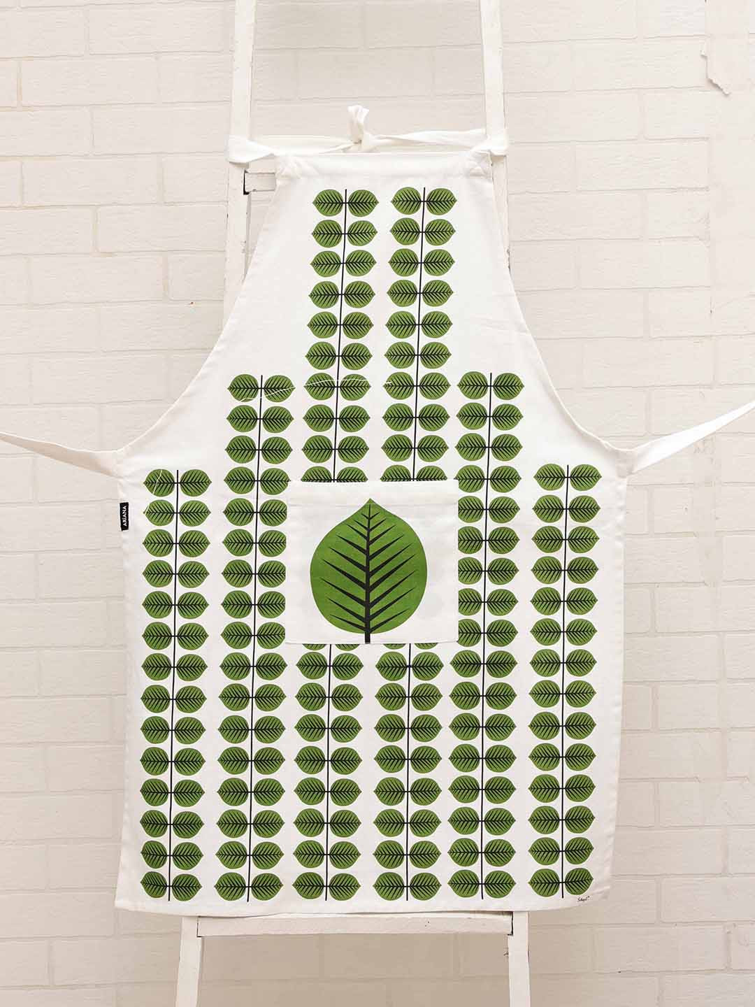 Ariana Green & White Printed Cotton Apron