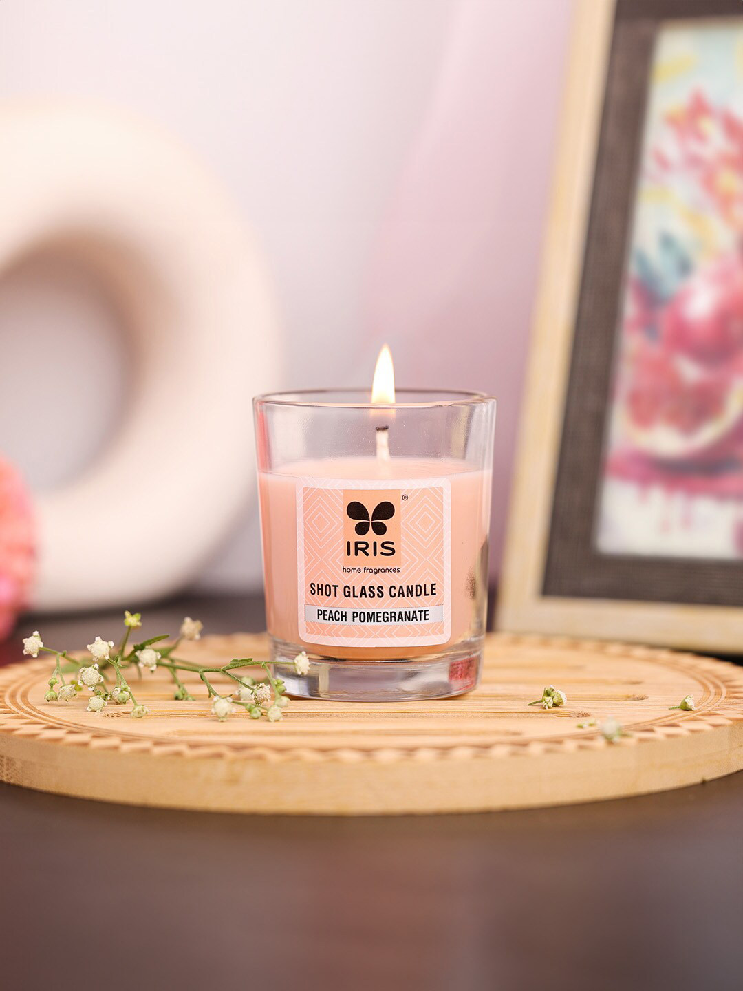 Iris Homefragrances Shot Glass Peach Pomogrenate Solid Geometric Regular Jar Candles