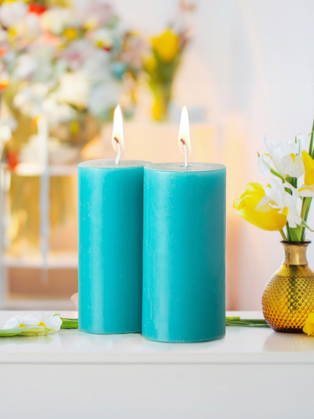 Iris Homefragrances 2Pcs Scented 1 Wick Cool Blue Solid Geometric Regular Pillar Candles