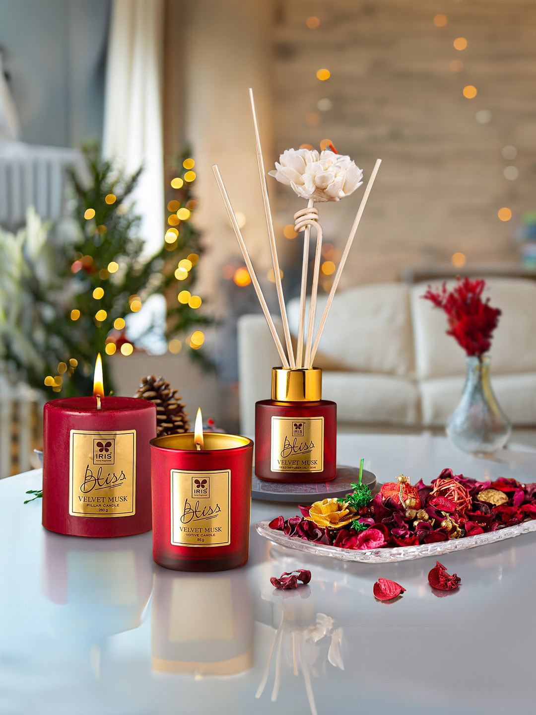 Iris 4 Pieces Reed diffuser-Votive Candles-Potpourri & Pillar Candle