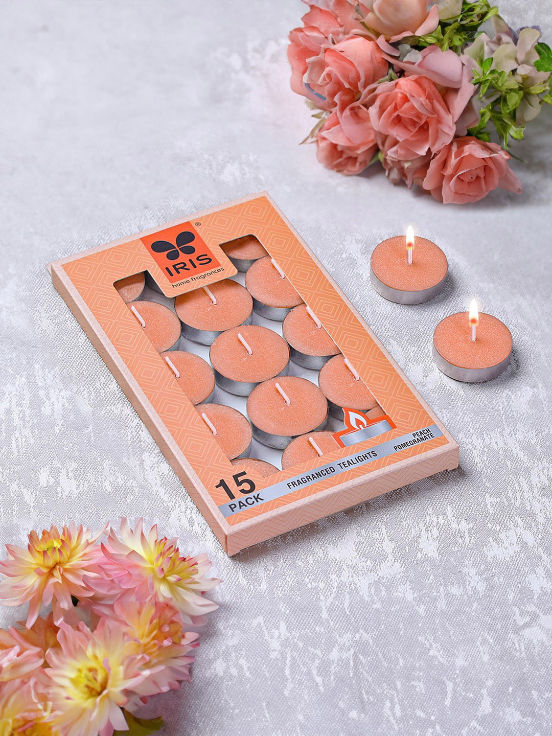 Iris Homefragrances Fragranced 15Pcs Peach Pomogrenate Solid Tea Light Candles